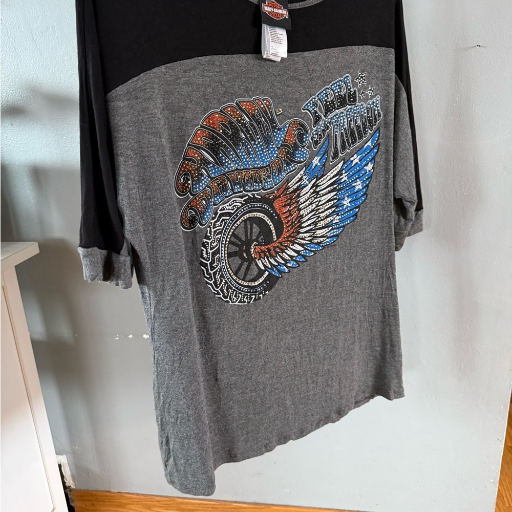 Harley-Davidson 1/4 Sleeve Tee in Black, Gray, and Blue